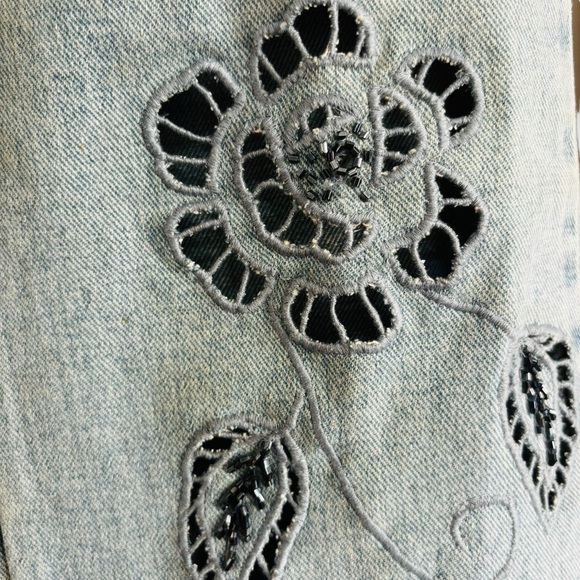 Vintage Le Jealous Beaded Floral Cut-Out Light Wash Jeans - Size W30 - Picture 7 of 16